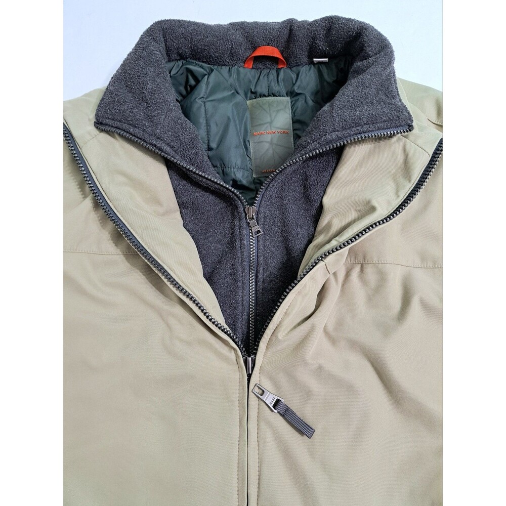 Marc New York Soft Shell Bomber Jacket Men XL Khaki Fleece Lined Coat Harrington - Picture 2 of 15